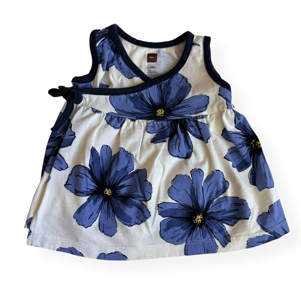 Tea Collection Baby Girl Blue Floral Wrap Dress 3-6 Months